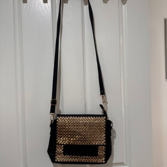 MMS Gold Studded Black Crossbody - Picture 1 of 12